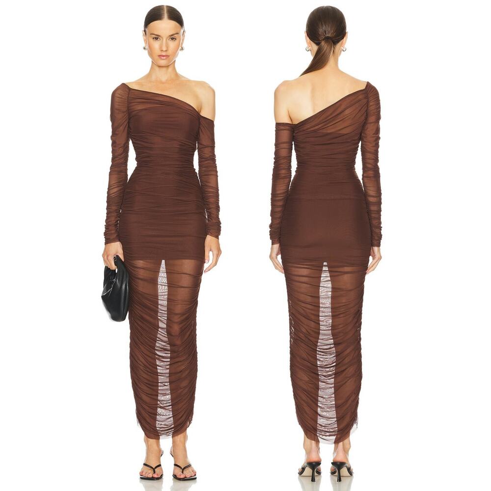 SEROYA Chantae Maxi Dress Ruched Mesh Party Evening Cocktail Formal Gala Prom S